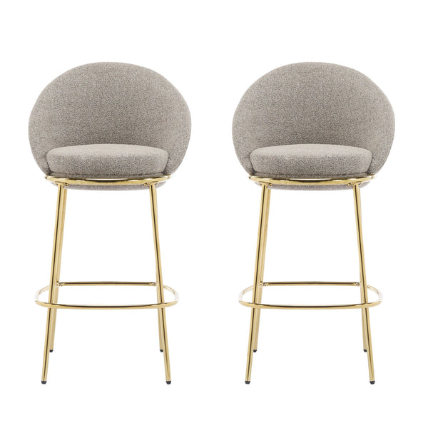English Elm Christopher Knight Home® - Celano Upholstered Metal Barstool Set of 2 with Plush Rounded Seat, Semi‑Enclosed Backrest, Durable Frame Beige+Gold N775P268055B
