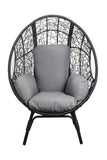 English Elm 3 Pieces Patio Egg Chairs (Model 3) With Side Table Set,Black Color Pe Rattan and Grey Cushion