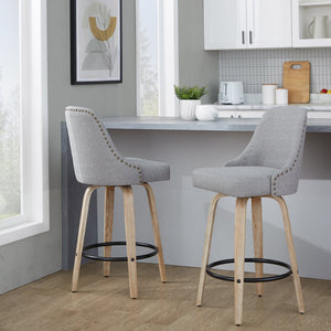English Elm Fixed-height Swivel Counter Stools with Faux Leather Seats and Chrome Footrest Set of 2 B202S01850