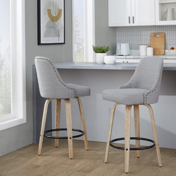 English Elm Fixed-height Swivel Counter Stools with Faux Leather Seats and Chrome Footrest Set of 2 B202S01850