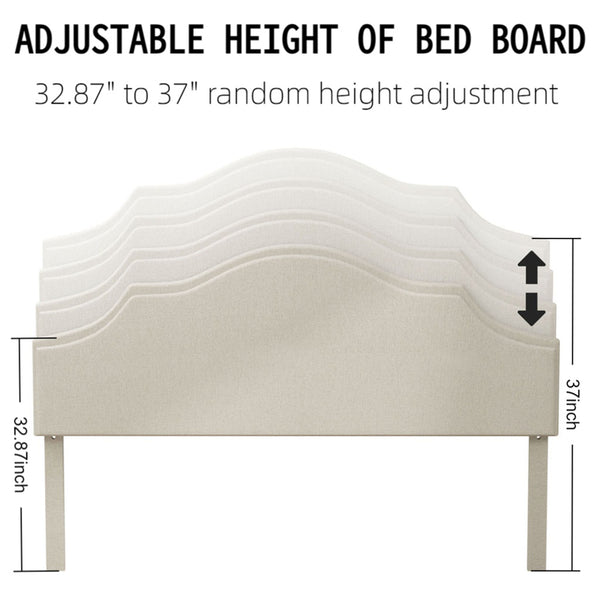 English Elm King Upholstered Platform Bed Frame King Size Linen Fabric Padded Headboard Adjustable 32.87"-37" Beige Modern Sturdy 1000lb Capacity W1716P280530