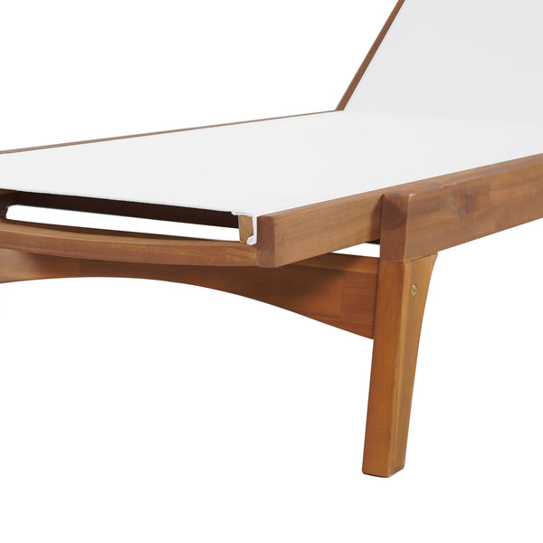English Elm Christopher Knight Home® - OUTDOOR Chaise Lounge with Acacia Wood Frame and Breathable Mesh Seating for Durable Outdoor Comfort White+Natural 63.5 L x 31.25 W x 6 H N776P286344B