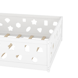 English Elm Full Size Floor Bed With Slats - Safe Solid Wood Frame For Kids, Teens, Modern Design & Easy Access W1820P240543