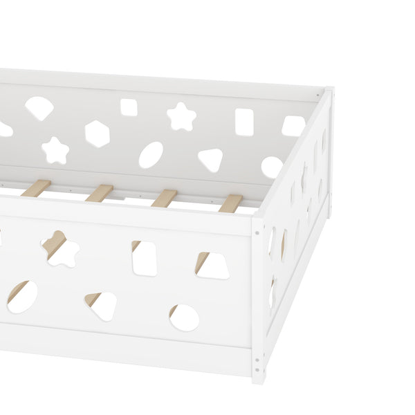 English Elm Full Size Floor Bed With Slats - Safe Solid Wood Frame For Kids, Teens, Modern Design & Easy Access W1820P240543