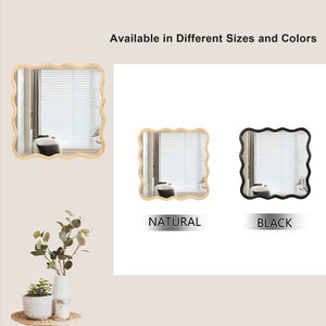 English Elm Solid Wood Wavy Square Mirror – 36" Modern Wall Decor For Bedrooms, Bathrooms, And Living Rooms W1445P189618-GIGA