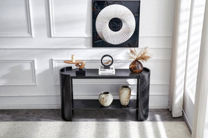 English Elm Double-layer Matte Black Console Table Curved Shelf Minimalist Entryway Sofa Side W3875P388012