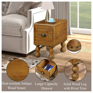 English Elm Solid Wood End Table - Vintage-Style Narrow Nightstand With Drawer For Small Spaces, Easy Assembly! W1202P176736-GIGA