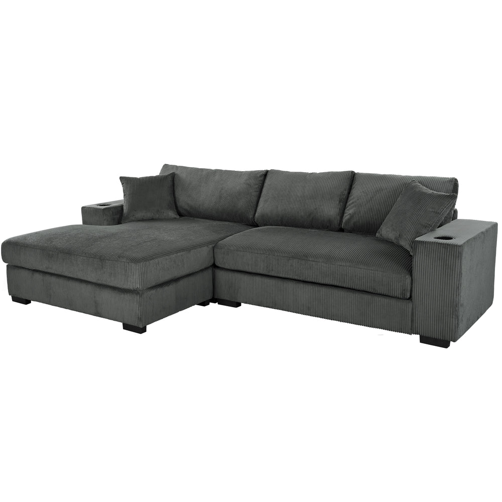 English Elm Christopher Knight Home® - Mirod Large Sectional Sofa with Deep Foam Seats, Built-In Cup Holders, USB Charging Ports, Modern Design Grey N760S0000043E