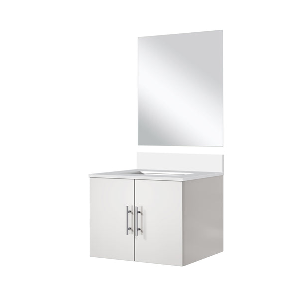 English Elm Glossy White Single Bath Vanity With Cultured Marble Top & Frameless Mirror - Perfect For Small Spaces! B2731S00748
