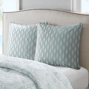 JLA Home Harbor House Blue - Euro Sham - Maya Bay Seafoam Blue Embroidered 100% Cotton OEKO-TEX Euro Sham for Luxe Coastal Beds HH11-1228A