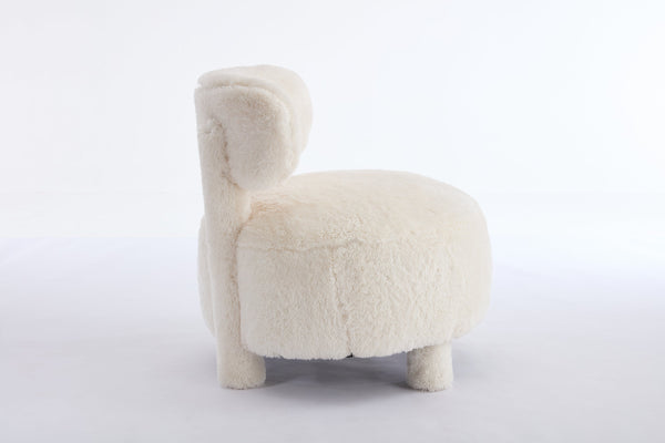 English Elm 063-Fur Plush Armless Accent Chair with 13" Thick Cushion, Curved Wingback & Solid Wood Legs for Cozy Reading Nooks White W527P308809