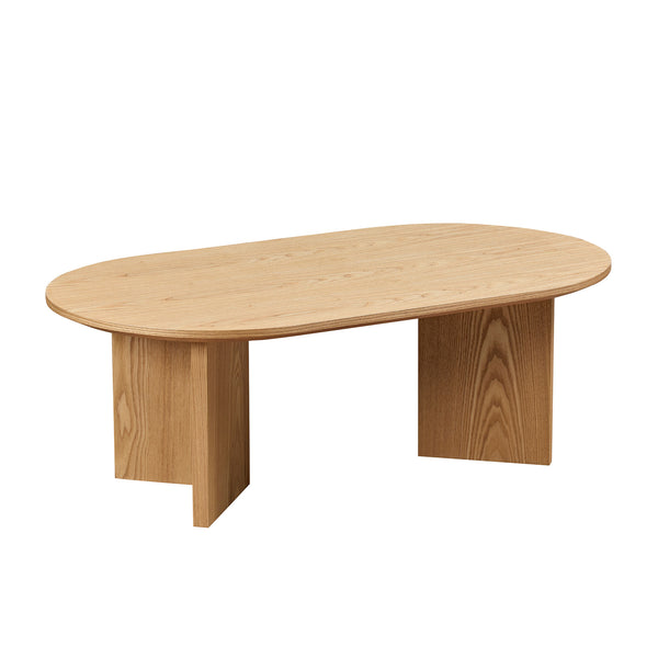 English Elm Length 39.37 Inch Modern Oval Coffee Table – Sleek MDF Pedestal Design, Space-Saving Durable Accent for Living Rooms and Apartments Oak W2582P217995