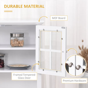 English Elm HOMCOM Farmhouse Kitchen Hutch Buffet Cabinet with Framed Glass Doors, Adjustable Shelves & Microwave Space W2225P217121