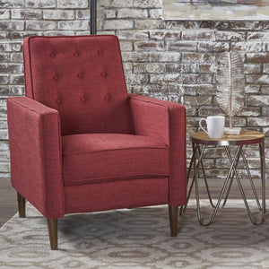 English Elm Christopher Knight Home® - Fabric Recliner Chair Mid-Century Modern Pushback Single Sofa with Tufted Cushion, Birch Legs, Cozy Comfort Red 60741.00RED