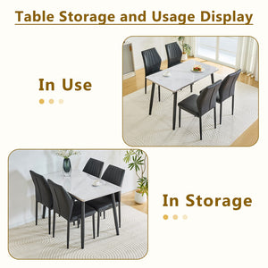English Elm Table and Chair Set Modern Marble Glass Top Dining with 4 Ergonomic Pu Seats W1151S04630