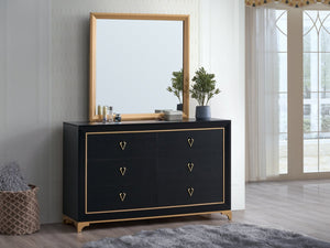 English Elm Kramer Six Drawer Dresser Black Laminate Body with Bold Gold Hardware and Base B078P497918