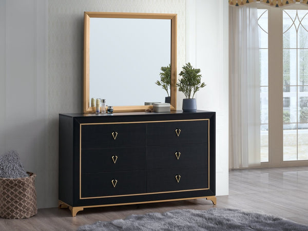 English Elm Kramer Six Drawer Dresser Black Laminate Body with Bold Gold Hardware and Base B078P497918