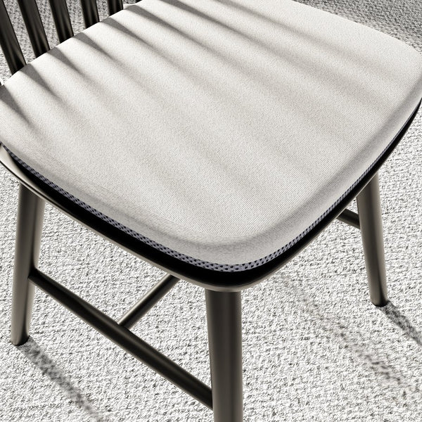 English Elm Farmhouse Solid Wood Kitchen Chairs Pair with Removable Cushions, Windsor Back, Mid-Century Charm Black+Grey T3833P366667