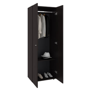 English Elm Home 2 Doors Closet System Armoire with Hanging Rod & Shelf, Stained Walnut Compact Bedroom Organizer B200P350350