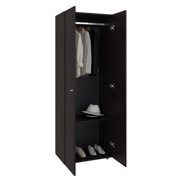 English Elm Home 2 Doors Closet System Armoire with Hanging Rod & Shelf, Stained Walnut Compact Bedroom Organizer B200P350350