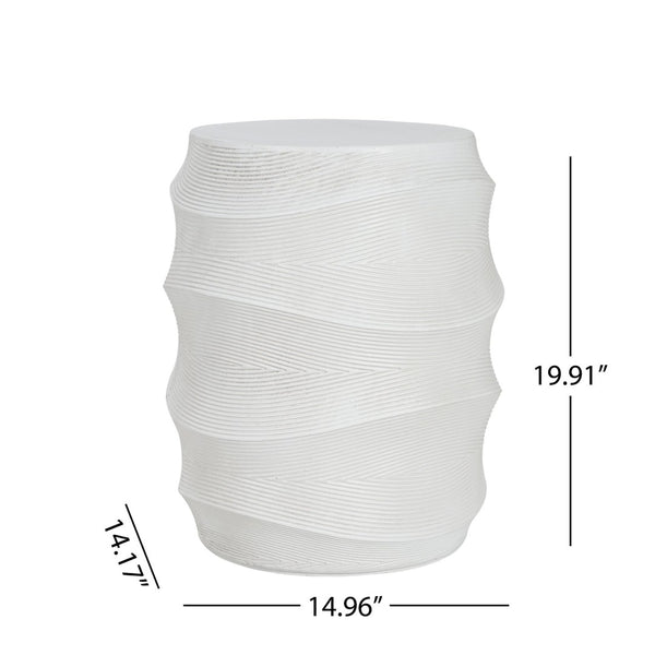 English Elm Antique-style Magnesium Oxide Outdoor Side Table Weathered White Artisan Relief N768P371800W