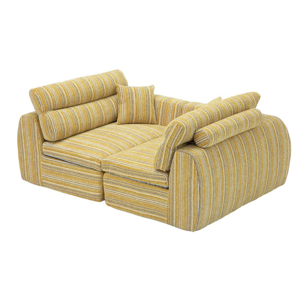 English Elm Chenille Stripe Velvet Sofa Three Seat Minimalist Upholstered Couch for Living Room Yellow+Black W5532S00016