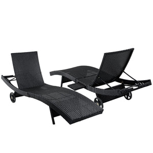 English Elm K&k Outdoor Wicker Reclining Chaise Set 2 Piece with Pull Out Tray Rolling Wheels Black N707P395515B