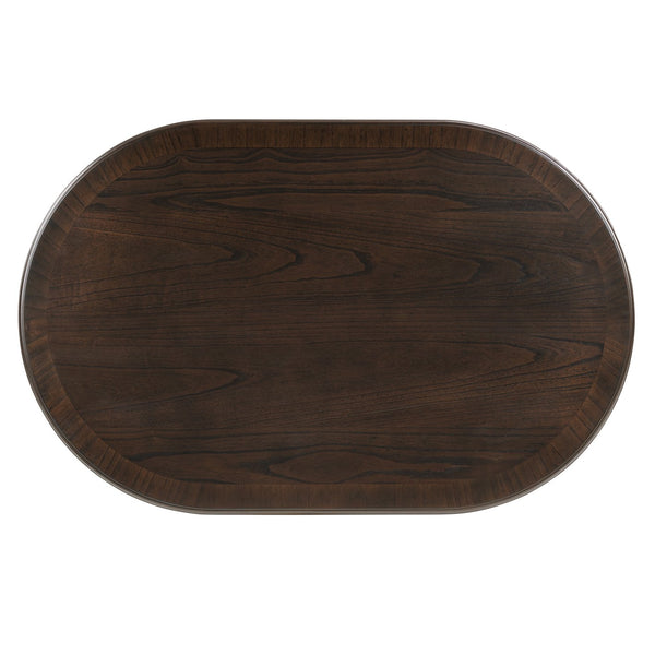 English Elm 44 Inch Oval Coffee Table with X-Base, 2.6" Thick Solid Wood Veneer Top, Rounded Corners, 132lb Capacity Espresso W1202P289358