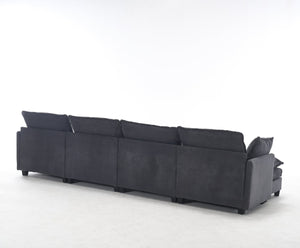 English Elm Oversized Modular Velvet U-Shaped Sofa - Luxurious 4-Seat Couch With 2 Ottomans & Pillows W2705S00024-GIGA