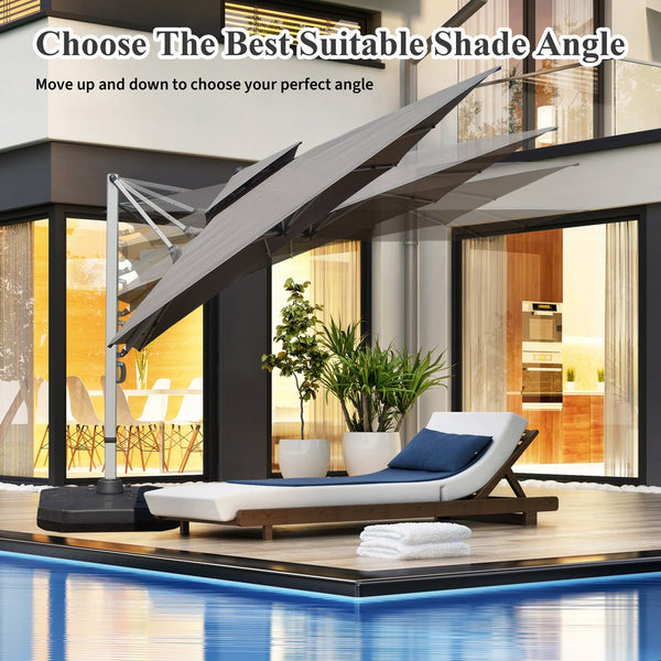 English Elm 9 9 ft Aluminum Cantilever Patio Umbrella with Tilt, Hydraulic Lift, UPF50+ Canopy, Rustproof Frame Gray W1859P337823