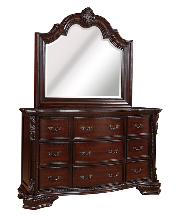 English Elm 1pc Classic Nine-Drawer Dresser 64"x20"x38" Dark Cherry Finish Antique Brass Handles Solid Wood B2741P366067