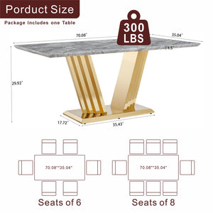 English Elm Marble Dining Table For 6-8 People, Modern Faux Marble Top & Chrome Base, Stylish Kitchen Centerpiece W3456S00049