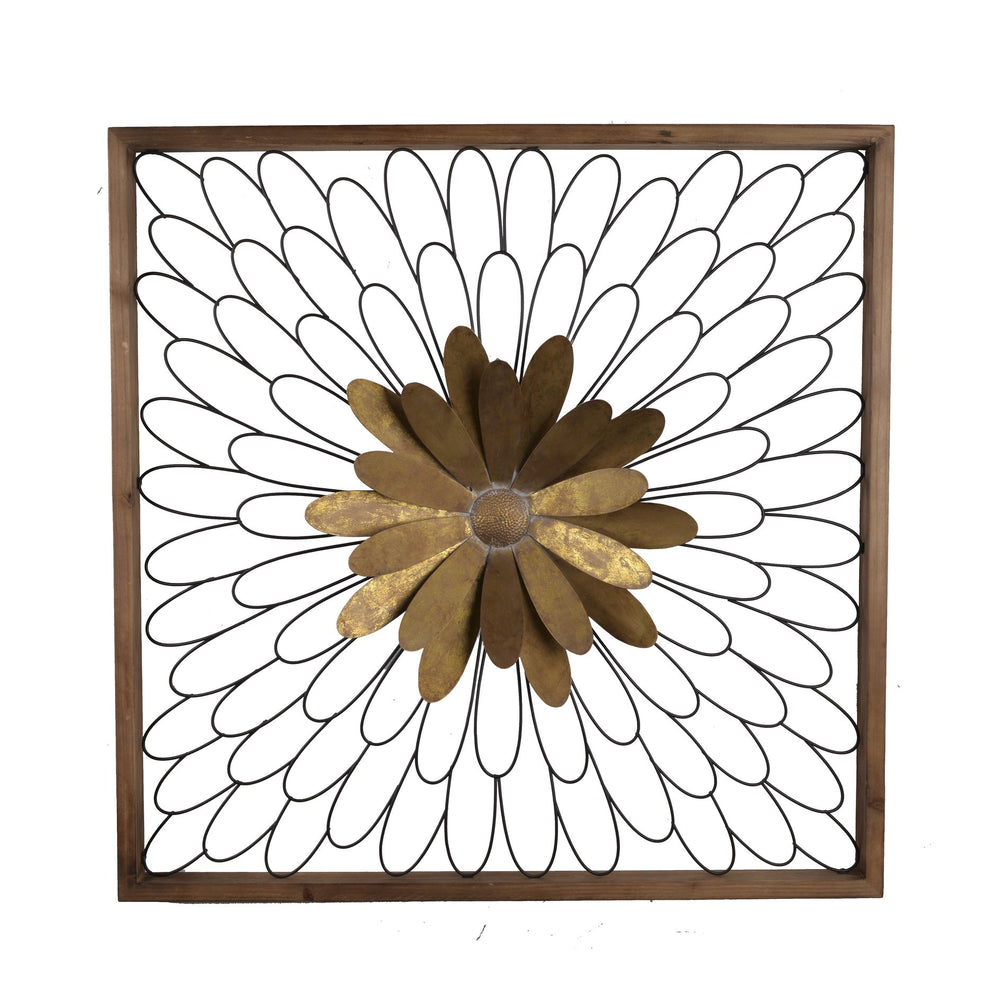 English Elm 30x2x30" Ashlyn Bloom Wall Decor - Natural Wood Frame Floral Art with Gold Center, Farmhouse Elegance W2078P313330