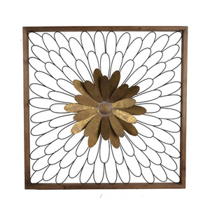 English Elm 30x2x30" Ashlyn Bloom Wall Decor - Natural Wood Frame Floral Art with Gold Center, Farmhouse Elegance W2078P313330