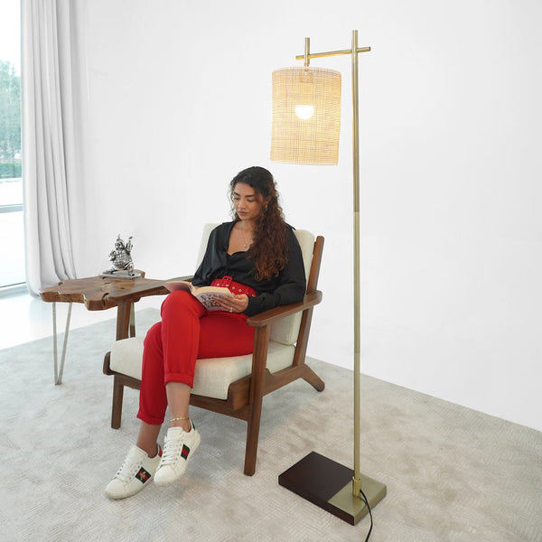 English Elm Ashcroft Furniture - Tall Corner Floor Lamp - Elegant Bamboo Shade Light For Cozy Living Rooms, Bedrooms & Office Spaces B183P315096
