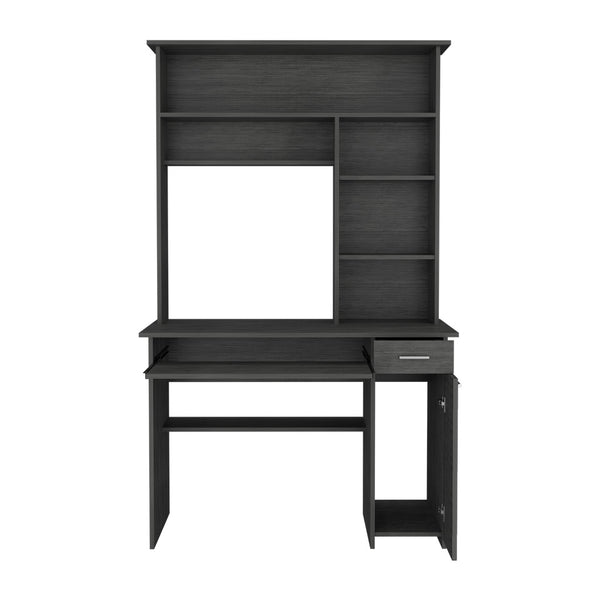 English Elm Compu Engineered Wood Hutch Desk with Keyboard Tray, CPU Door Panel, Five Shelves & Drawer Smoke Grey 35 L x 24 W x 5 H B097S00146