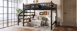 English Elm Twin Xl Metal Loft Bed with Stair Storage Shelves Sturdy Steel Frame for Dorms W1580S00379