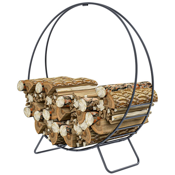 English Elm Outsunny 40" Firewood Rack with Waterproof Zipper Cover, Heavy-Duty 220lb Log Hoop for Indoor/Outdoor W2225P229255