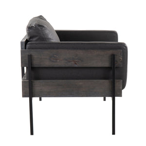 English Elm Kari Farmhouse Accent Chair with Wood Panel & Metal Frame, Plush Faux Leather Cushions, Luxe Seating Black B202S01291