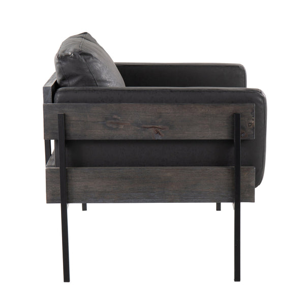 English Elm Kari Farmhouse Accent Chair with Wood Panel & Metal Frame, Plush Faux Leather Cushions, Luxe Seating Black B202S01291