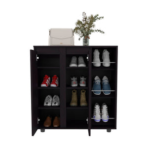 English Elm Flippin Slim Shoe Cabinet with Eleven Shelves Two Doors Dark Wengue Bedroom Storage B097P407598