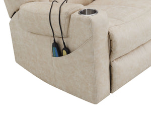 English Elm Nairi Ivory Faux Leather Power Recliner with Lift, Heat & Massage, Cup Holders, Pocket Coil Support B2726P245481