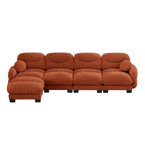 English Elm Pleated Chenille Sectional Sofa with Ottoman Ergonomic Foam Curved Armrests Living Room Orange W5656S00071