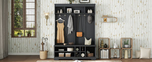 English Elm Modern Entryway Hall Tree with Six Hooks Bench Seat and Open Shoe Cubbies Black W1580S00618