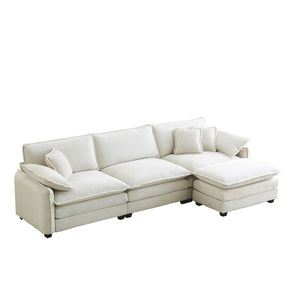 English Elm Oversize L-Shaped Sectional Sofa With Ottoman - Plush White Corduroy, Stylish Comfort For Any Room W714S00690-GIGA