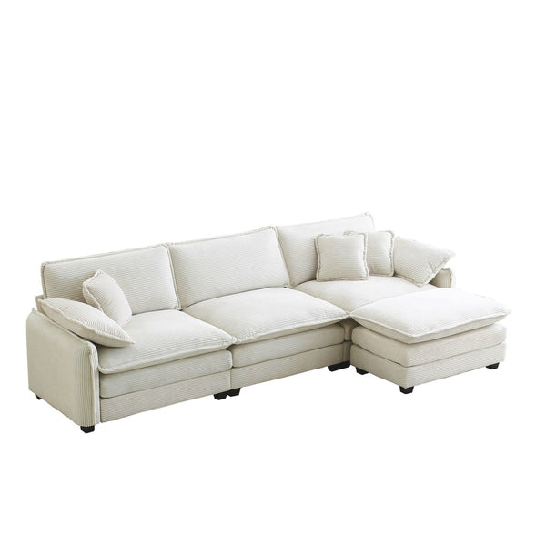English Elm Oversize L-Shaped Sectional Sofa With Ottoman - Plush White Corduroy, Stylish Comfort For Any Room W714S00690-GIGA