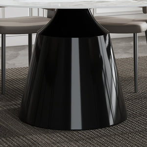 English Elm 59" Round 9-Piece Dining Set - Elegant Faux Marble Table With Rotating Tray & 8 Luxe Pu Leather Chairs W2700S00037