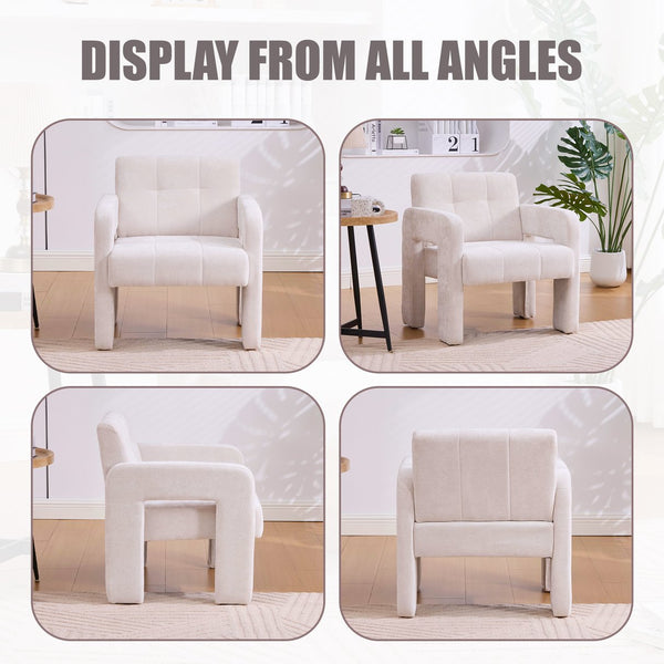 English Elm Modern Chenille Armchair with Ergonomic Curved Armrests, 500lb Capacity, Nordic Minimalist Accent Chair for Living Room Beige W395P380514