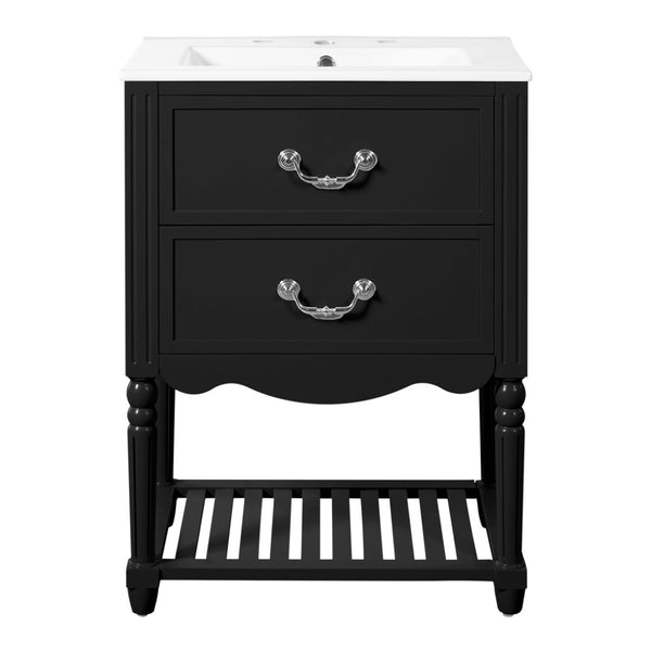 English Elm 24'' Vintage Bathroom Vanity with Ceramic Sink Soft Close Drawers Open Shelf Black N710P411237B