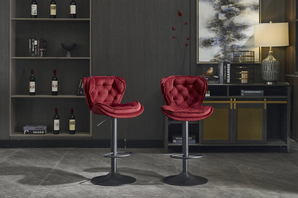 English Elm Set of 2 Red Velvet Bar Stools with 360° Swivel, Height Adjustable Gas Lift, Powder Base & Footrest, Easy Assemble, Modern Counter Seating (Adjustable) W1249P253957